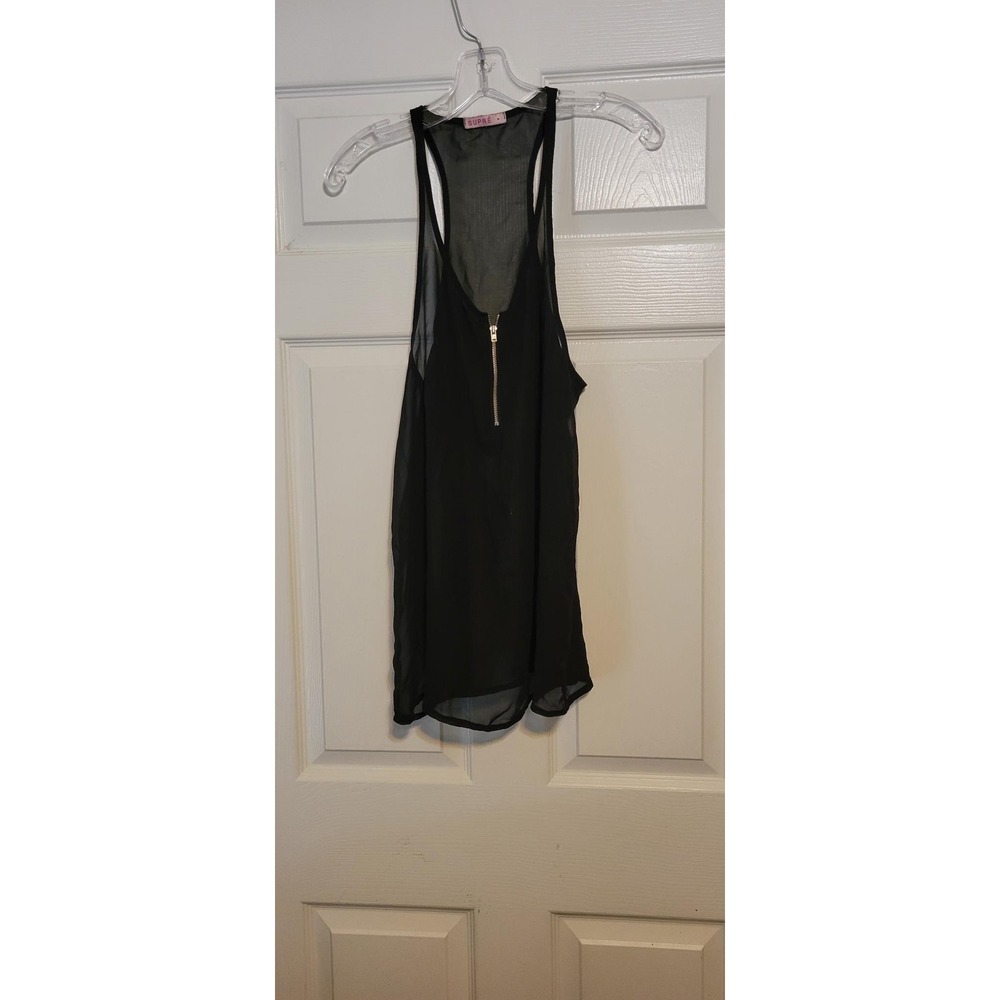 Supre Womens Sheer Black Racerback Tank Top Half Zip Scoop Neck Size M